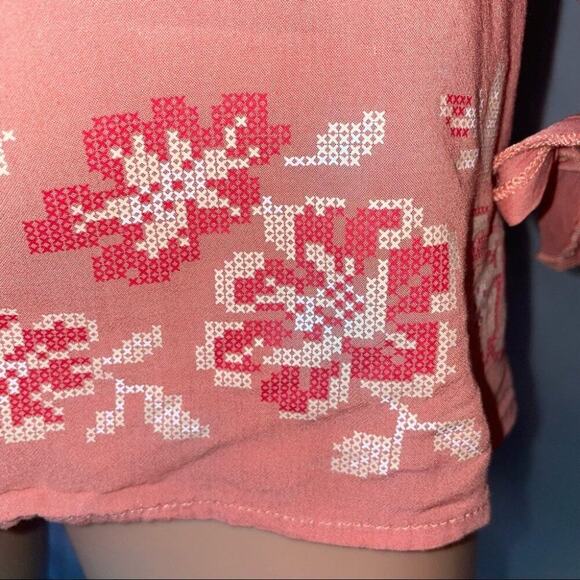 Unity World wear orange boho loose fitting 3/4 sleeve blouse tie cold shoulder M - Picture 3 of 7